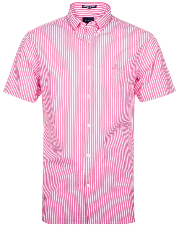 Regular Fit Stripe Short Sleeve Broadcloth Shirt Perky Pink