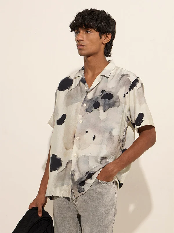 Nuon Off-White Abstract Printed Relaxed-Fit Shirt