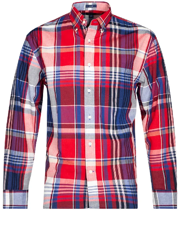 Relaxed Washed Poplin Check Button-down Equestrian Red