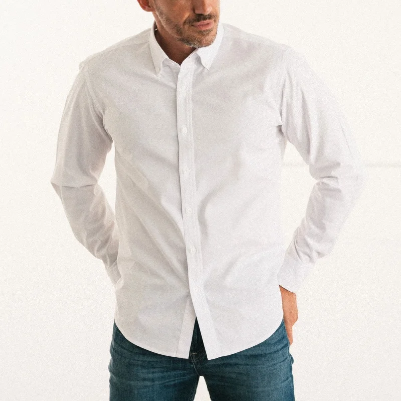 Essential Button Down Collar Casual Shirt - Classic White Cotton Twill