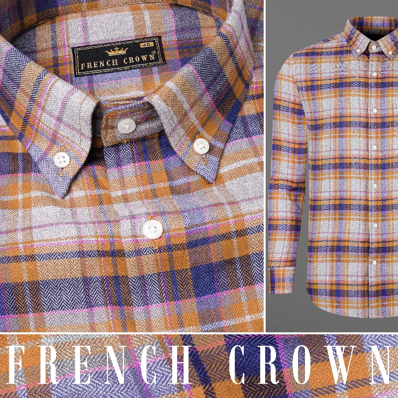 Wisteria Gray with Raw Sienna Plaid Herringbone Shirt