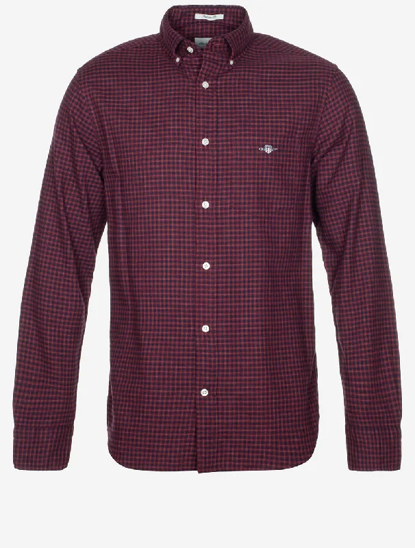 Regular Microcheck Flannel Shirt Wine Red