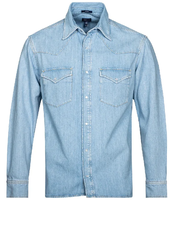 Relaxed Fit Denim Western Town Shirt Light Blue Worn In