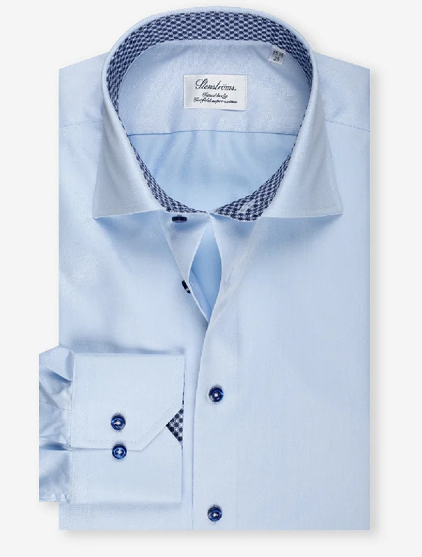 Contrast Button Inlay Fitted Shirt Blue