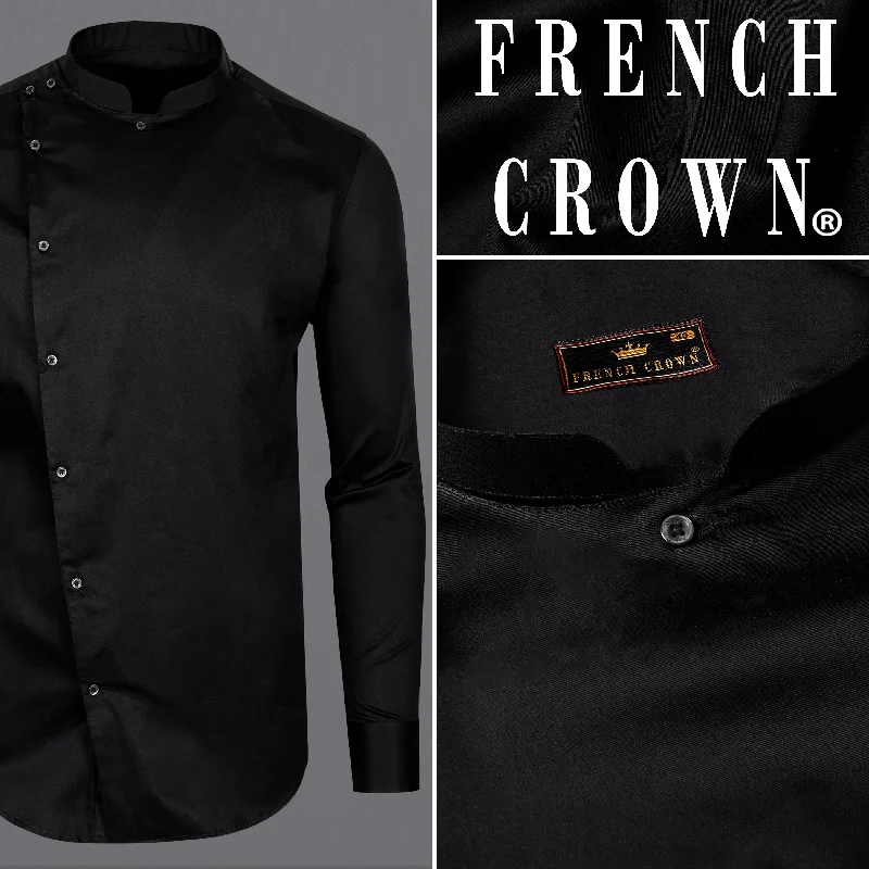 Jade Black Cross Placket Premium Cotton Shirt