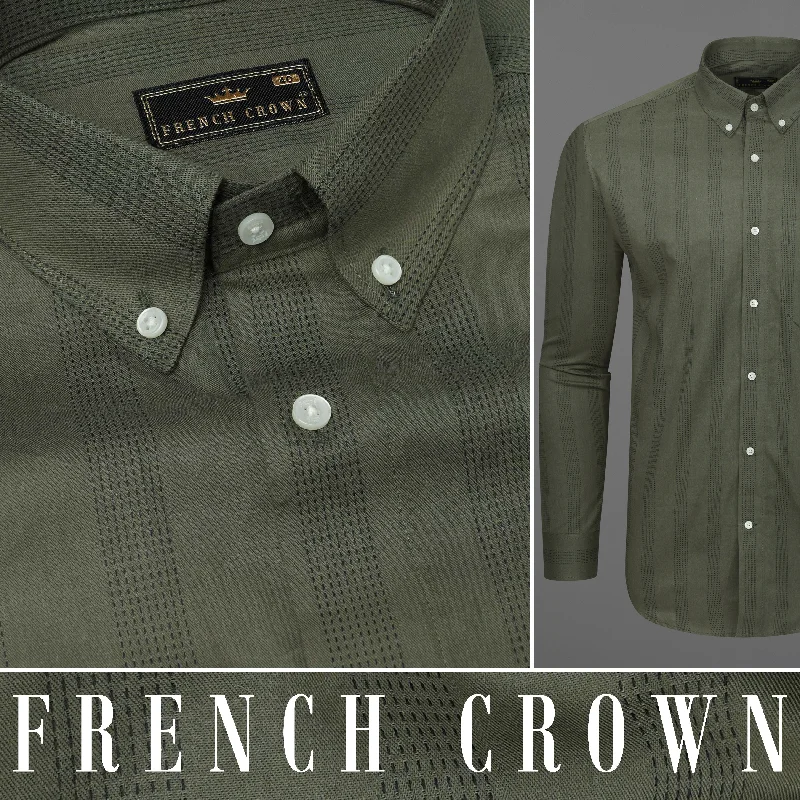 Kelp Green with Black Implied Lined Twill Premium Cotton Shirt