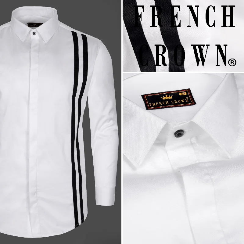 Bright White with Black Subtle Sheen Patterned Premium Cotton Shirt