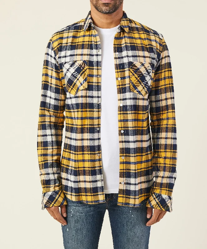 YELLOW PLAID SLIM-FIT FLANNEL SHIRT