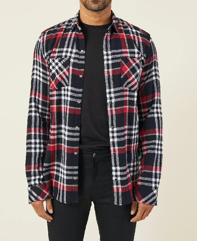 RED PLAID SLIM-FIT FLANNEL SHIRT