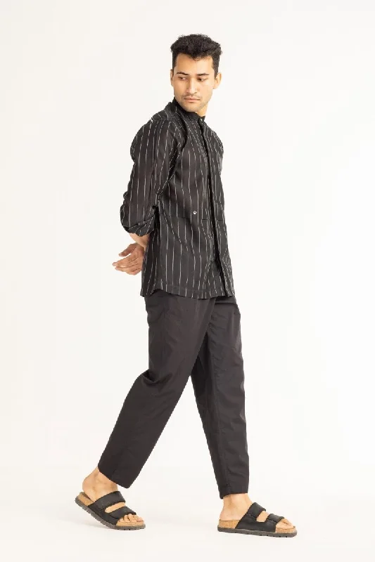 Band Collar Shirt- Black Chanderi