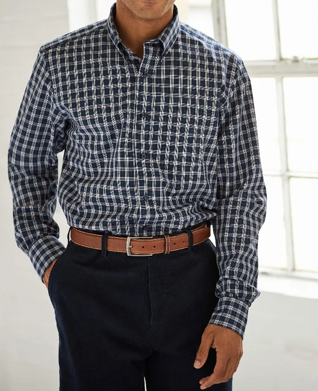 Navy White Green Check Classic Fit Casual Shirt