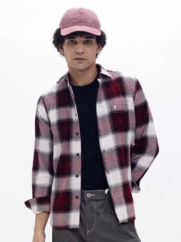 Maroon Corduroy Flannel Checks Shirt