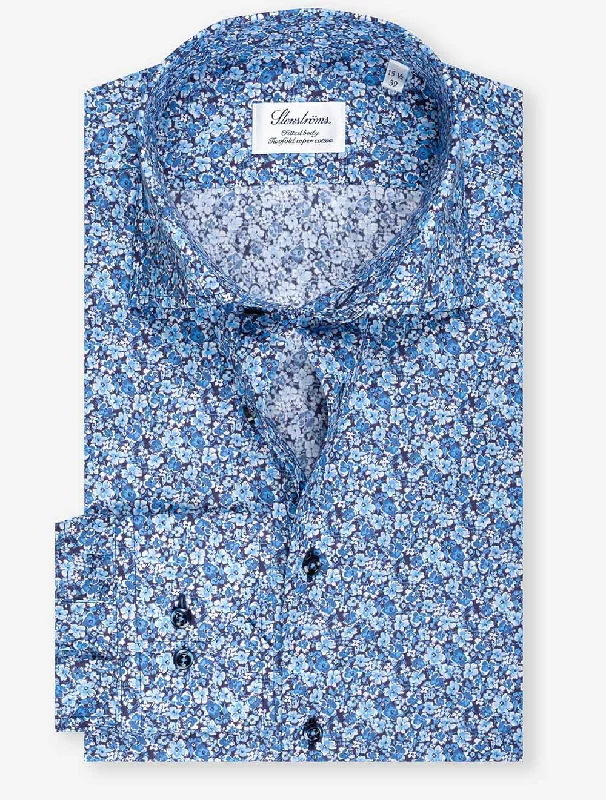 Floral Pattern Fitted Shirt Navy