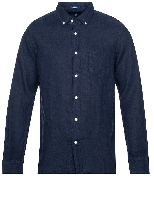 Regular Fit Dyed Linen Shirt Marine