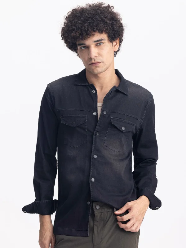 Black Snap Button Denim Shirt