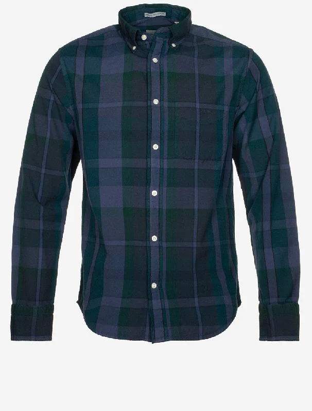 Regular Fit Garment Dyed Check Shirt Dusty Navy