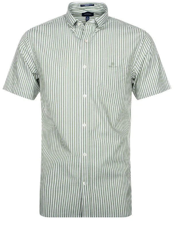 Regular Fit Stripe Short Sleeve Broadcloth Shirt Kalamata Green