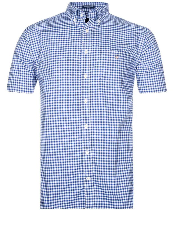 Regular Broadcloth Gingham Short Sleeve Buttondown College Blue