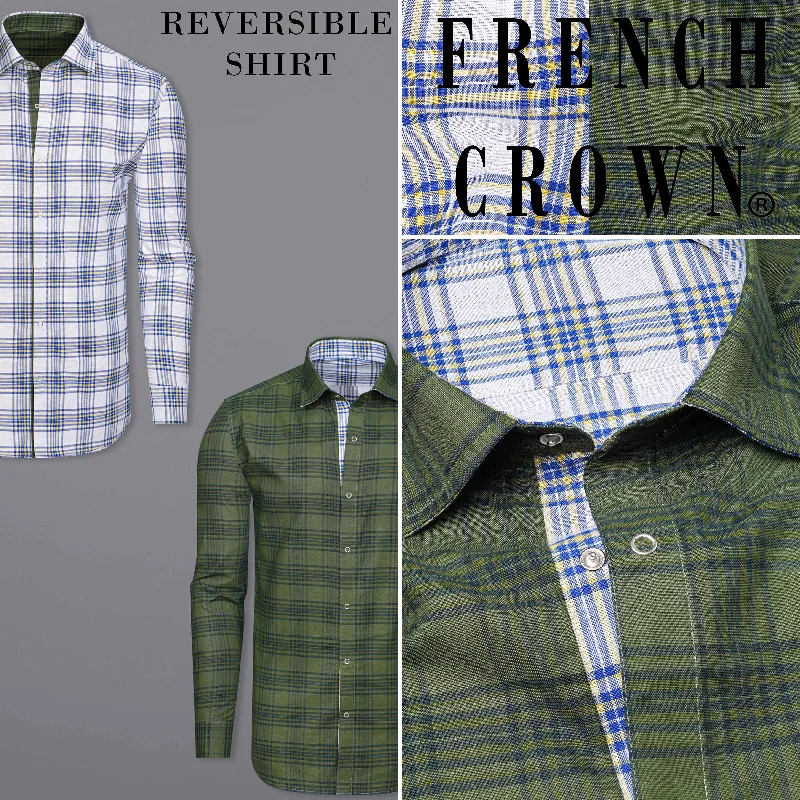 Wood Green and Bright White Plaid Royal Oxford Reversible Shirt