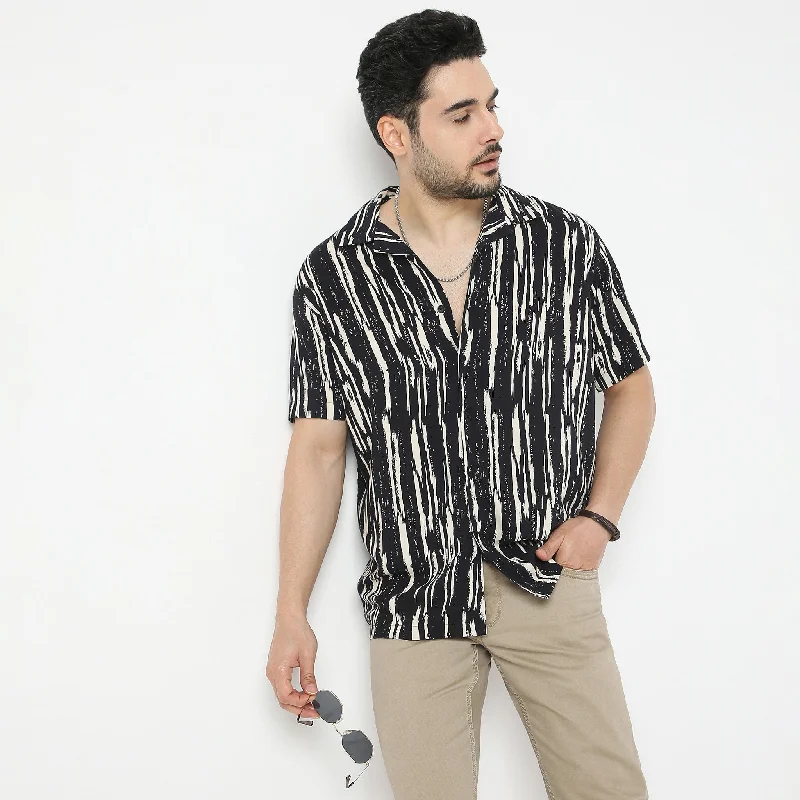 Retreat™ Shirts - Printed Pattern Rich Fabric - Trendy Cuban Collar - Regular Fit Shirt