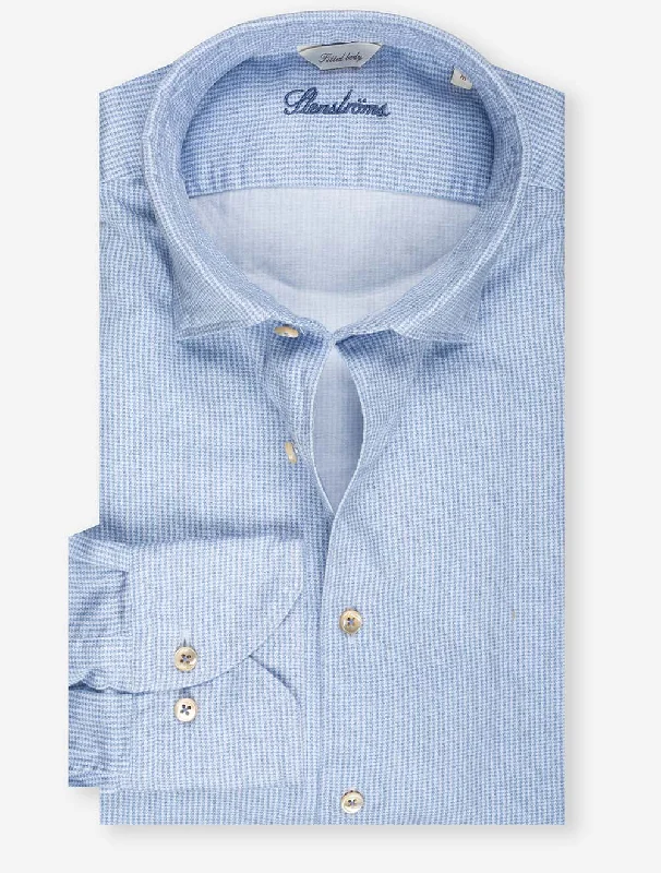 Washed Puppytooth Fitted Shirt-Blue