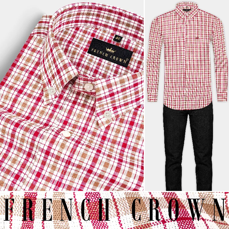 Raspberry Pink with Mocha Brown Checked Royal Oxford Shirt