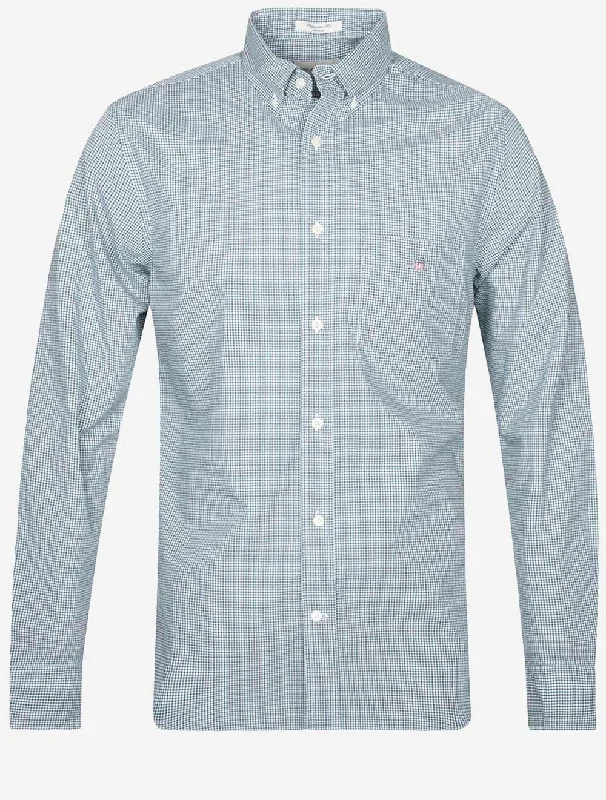 Regular Poplin Micro Check Shirt Forest Green