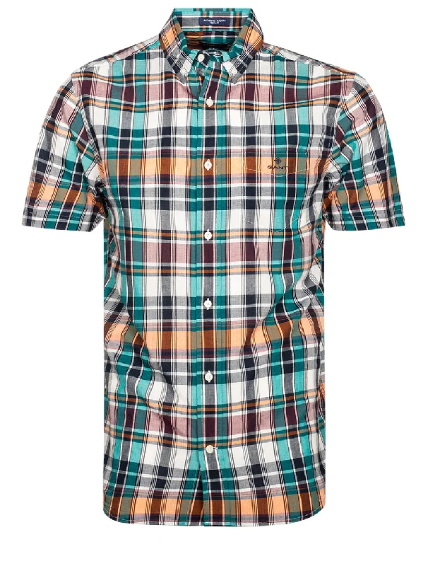 Regular Indian Madras short Sleeve shirt Evening Blue