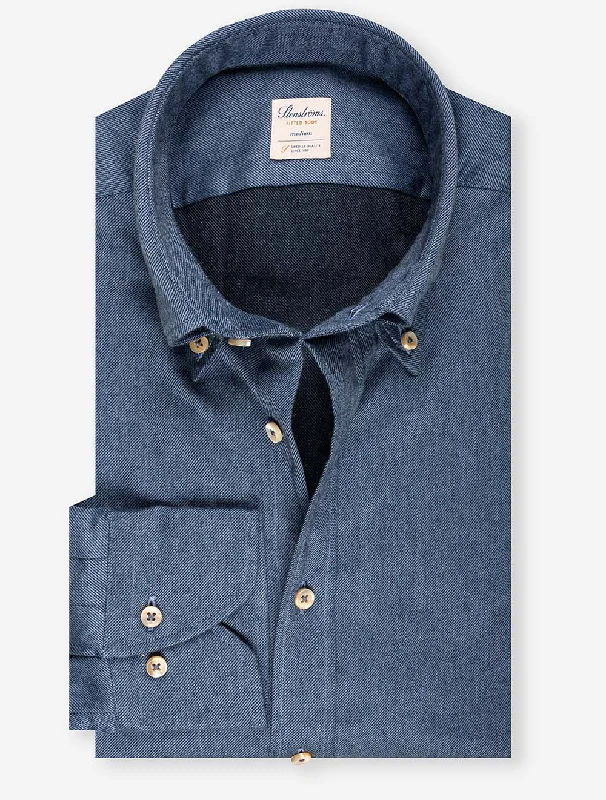 Fitted Flannel Twill Shirt Blue