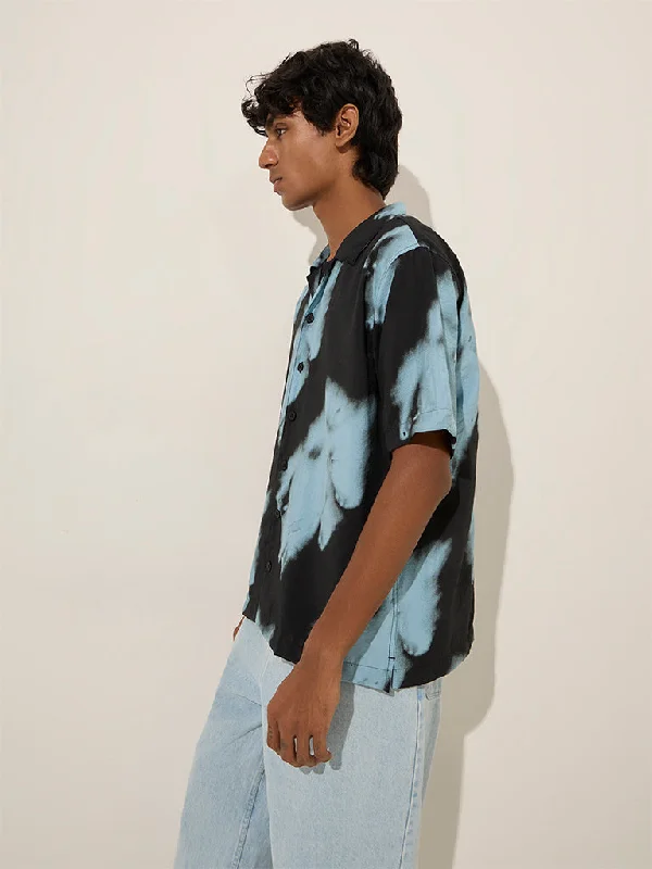 Nuon Blue Abstract Design Relaxed-Fit Shirt