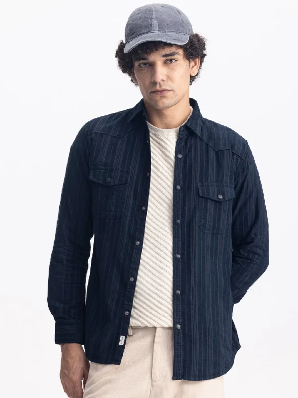 Navy Striped Corduroy Shirt