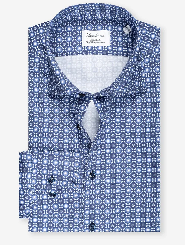 Pattern Fitted Shirt Dark Blue