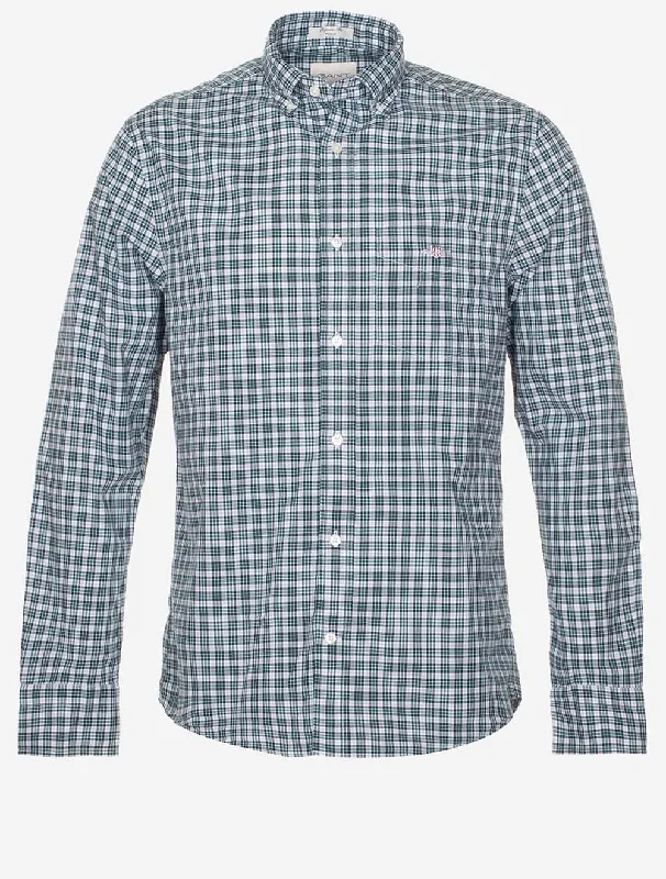 Regular Poplin Small Check Shirt Deep Forest Green