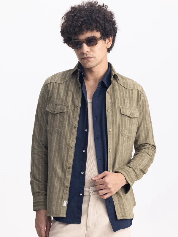 Olive Striped Corduroy Shirt