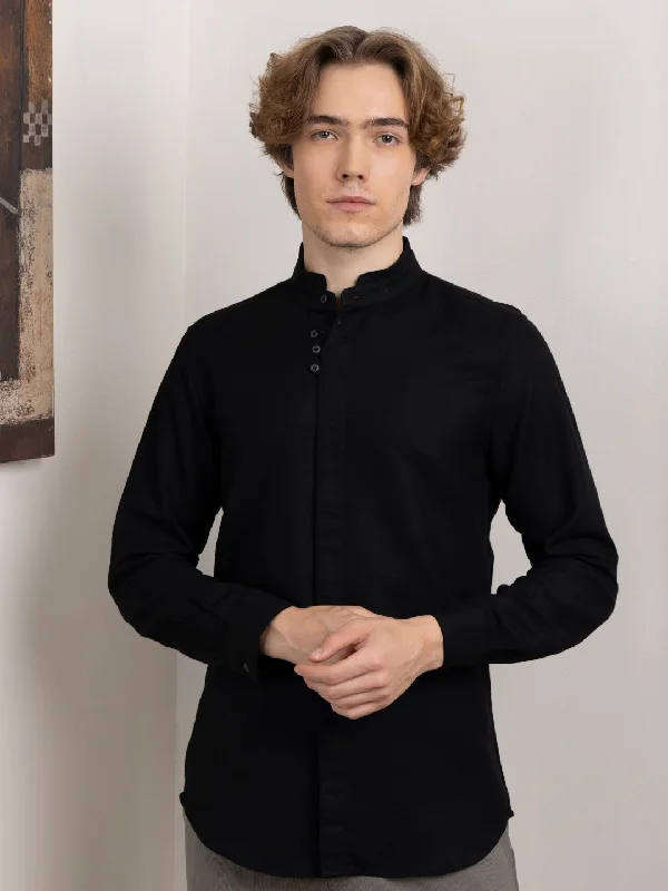 Black Chinese Collar Shirt