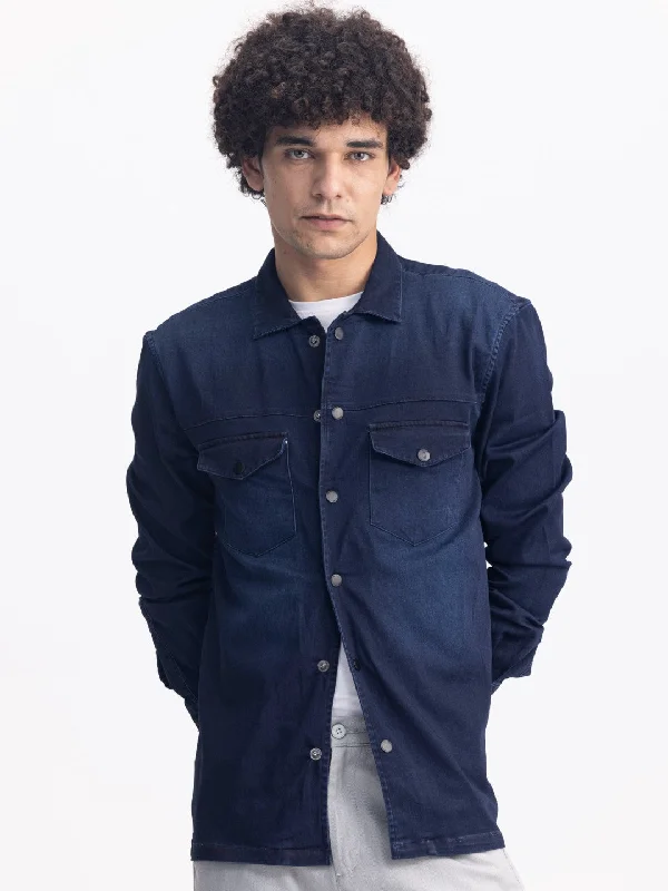 Navy Snap Button Denim Shirt