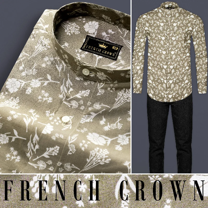 Sandrift Beige Floral Printed Premium Cotton Shirt