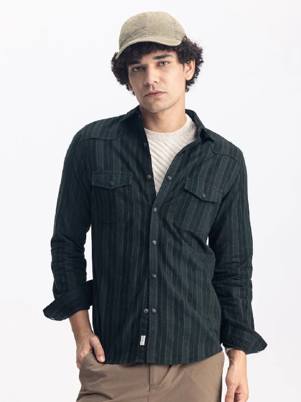 Green Striped Corduroy Shirt