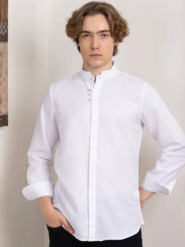 White Chinese Collar Shirt