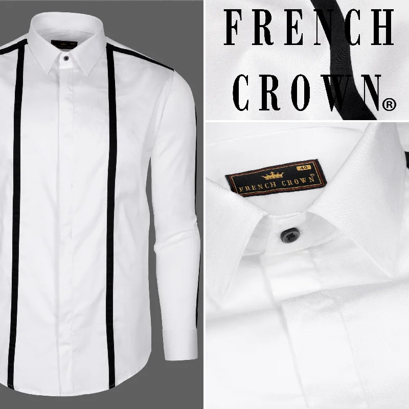 Bright White with Black Subtle Sheen Patterned Premium Satin Shirt