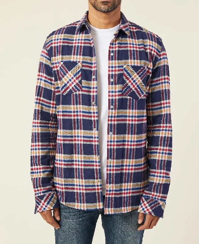 BLUE PLAID SLIM-FIT FLANNEL SHIRT