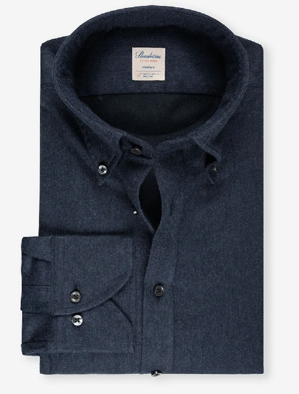 Fitted Flannel Twill Shirt-Navy