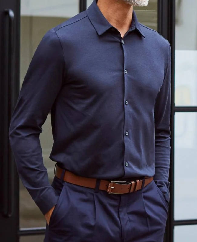 Navy Cotton Jersey Slim Fit Shirt