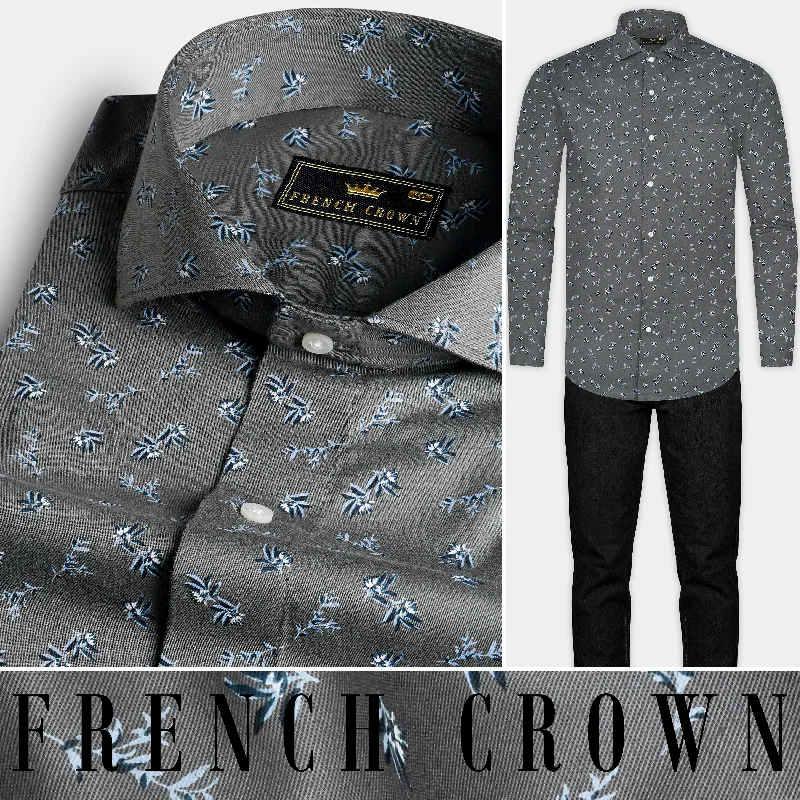 Gunsmoke Gray Leaves Printed Twill Premium Cotton Shirt