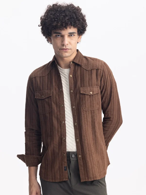 Brown Striped Corduroy Shirt