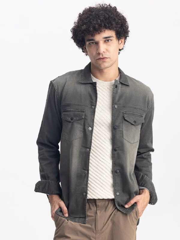 Olive Snap Button Denim Shirt