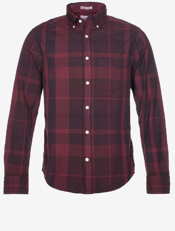 Regular Fit Garment Dyed Check Shirt Rich Wine