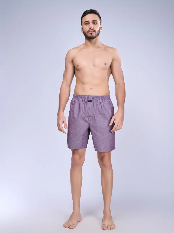 Men Wine Plain Woven Boxer Long