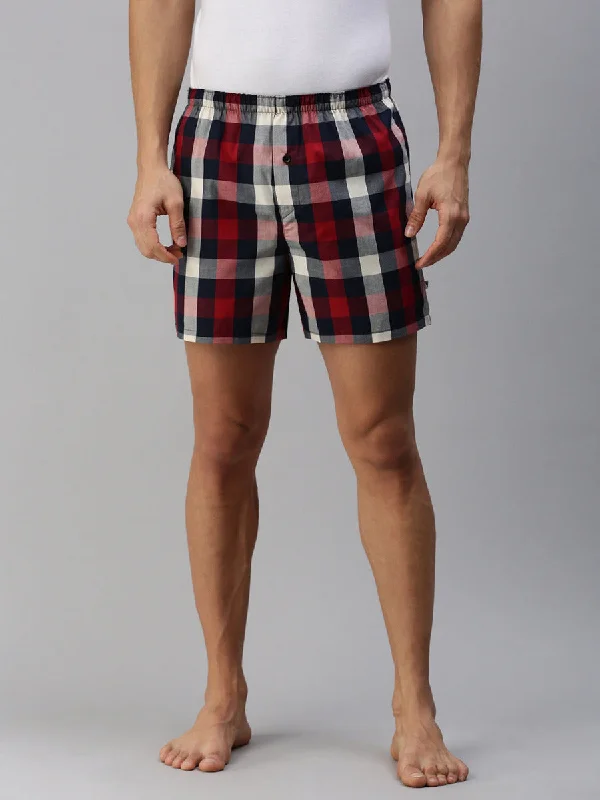 Men Checked Woven Boxer Shorts Red WS6