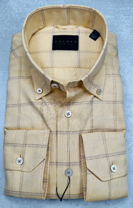 Calder Carmel Luxury Melange Twill Check Sport Shirt in Amber